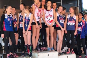Podium des minimes filles par équipe aux championnats du Tarn de cross 2017 à Albi