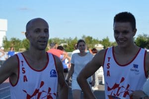 Patrice Vieu et Jean-Baptiste Grand après le 800m au meeting de l'Athlé 632 2017 à Tournefeuille