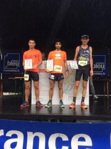 Podium du 14km de la Course des Crêtes 2017 à Espelette, remportée par Benoit Galand