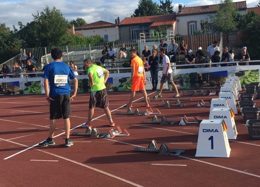 Départ du 100m sport adapté au Meeting National Élite de Castres 2017