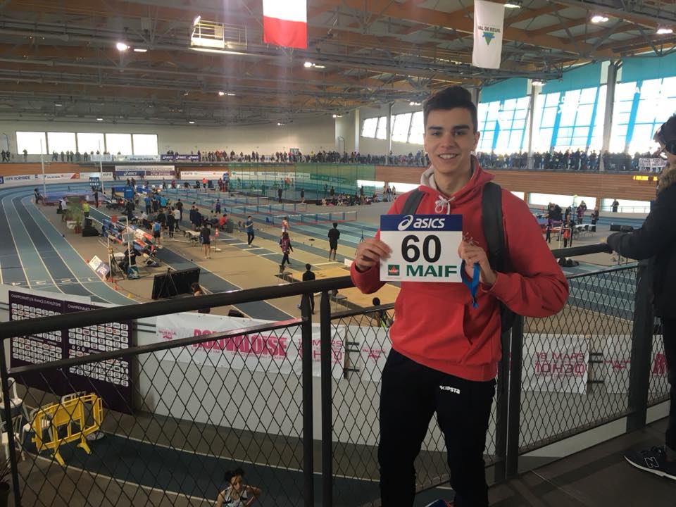 Anthony Velasco aux championnats de France Cadets-Juniors en salle 2018 à Val-de-Reuil