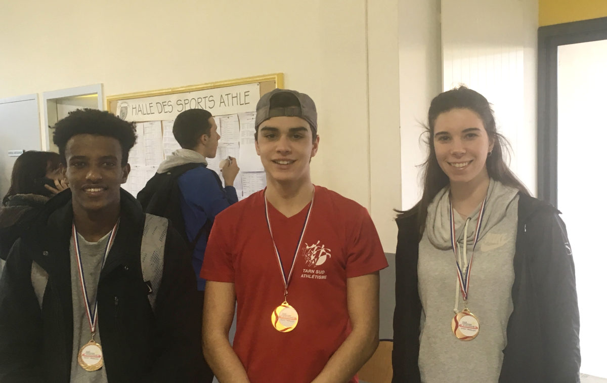 Baptiste Dieudé, Anthony Velasco et Léa Costes champions d'Occitanie en salle 2018 à Bompas