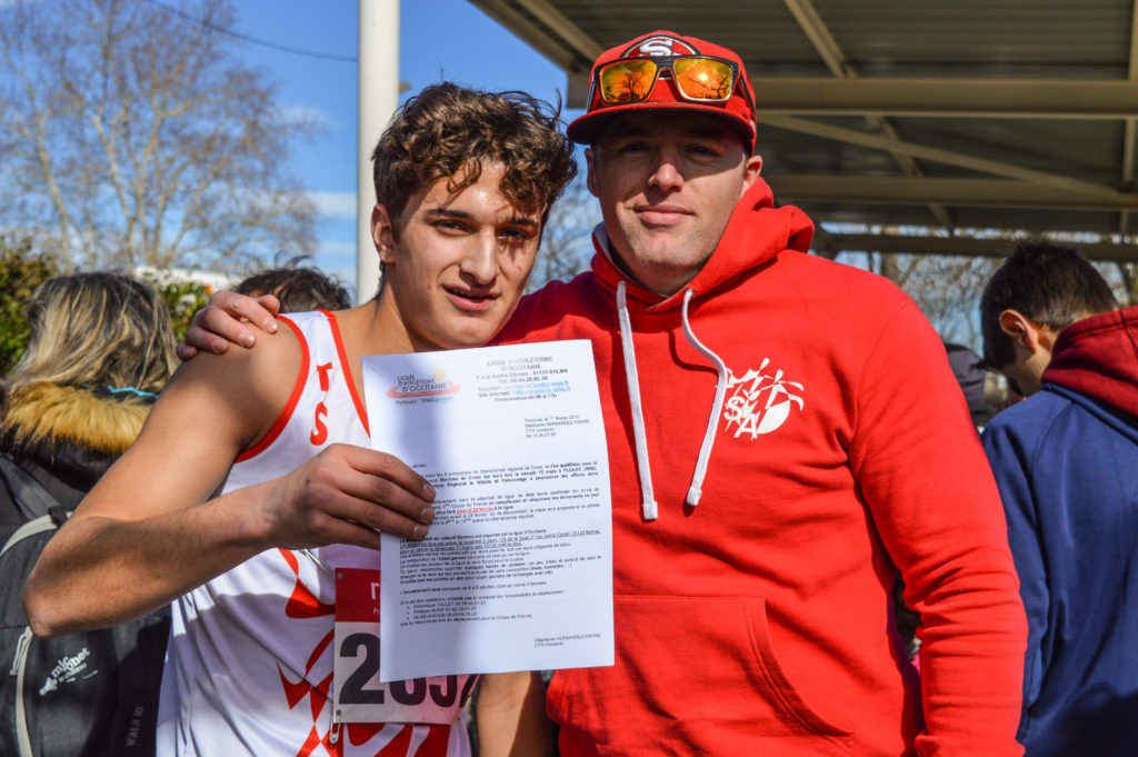 Guerric Mérimée sélectionné pour les France de cross et son entraineur Florian Bouleau aux championnats d'Occitanie de cross 2018 à Alès