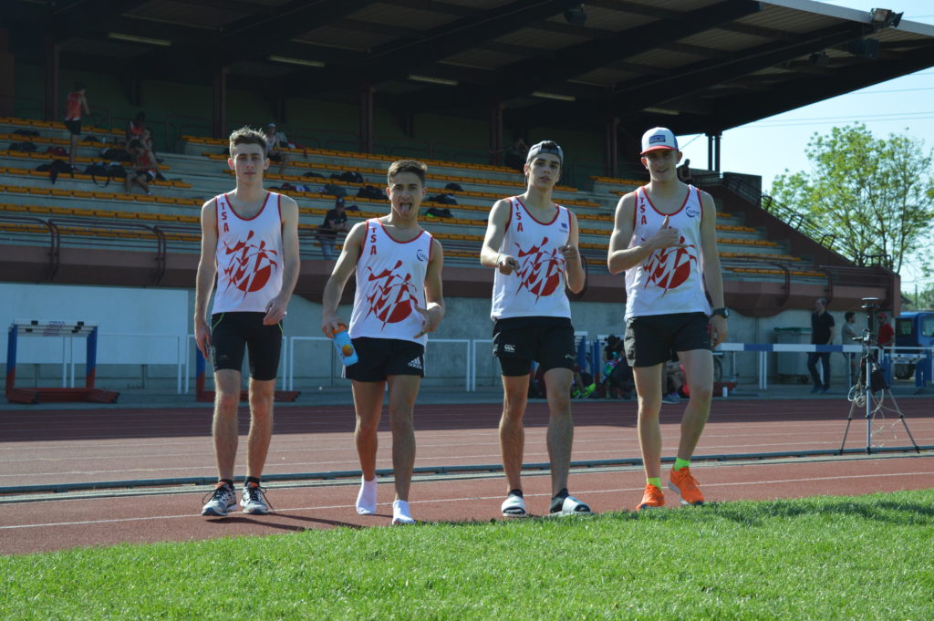 Quatuor de sprinters du TSA au meeting du SATUC 2018 à Toulouse