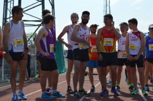 Steve Rémi et Bruno Bernard au départ du 5000m marche lors de la finale interclubs 2018 à Castres