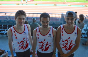 Loic Bardou, David Grand et Anthony Velasco avant le 200m au meeting Music Jump 2018 à Albi