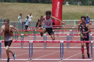 Lucas Marquier au 100m haies à la finale nationale des Pointes d'Or 2018 à Vénissieux