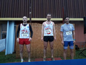 David Grand et Patrice Vieu sur le podium du cross court aux championnats du Tarn de cross 2019 à Florentin